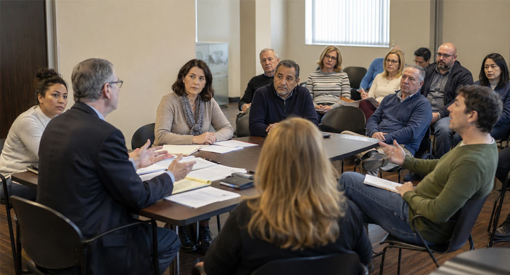 Comunidad de propietarios preparando una obra de rehabilitación antes de aprobarla en junta.